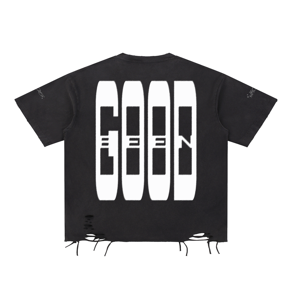 Raw Hem,Vintage,Black,T- Shirt